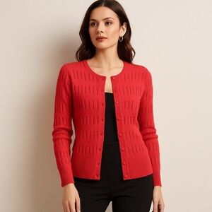 Anne Klein Vibrant Raspberry Red Open-Knit Cardigan Size M
